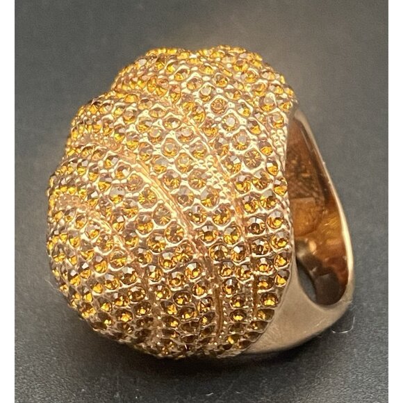 Champagne Crystal Rose Gold Tone Dome Ring Sz 5 Cocktail Statement Spiral Pave - Picture 4 of 13